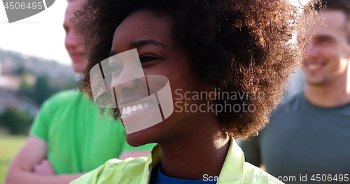 Image of Portrait of multiethnic group of young people on the jogging