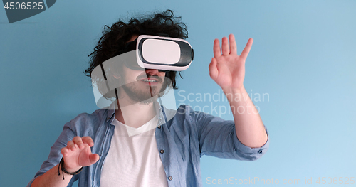 Image of man using VR headset glasses of virtual reality