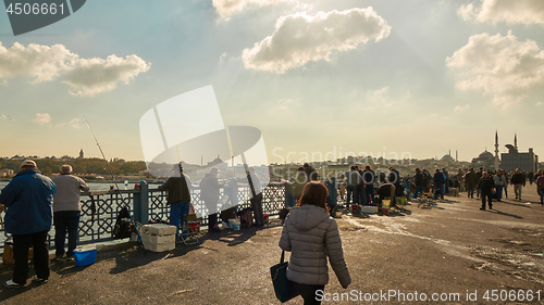 Image of People fishing on the Galata Bridge