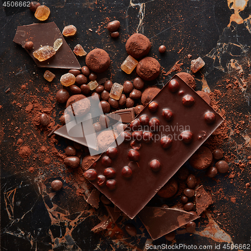 Image of Top view of luxury delicious chocolate and candies truffles