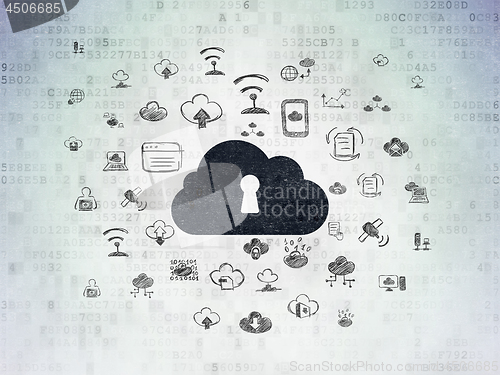 Image of Cloud technology concept: Cloud With Keyhole on Digital Data Paper background