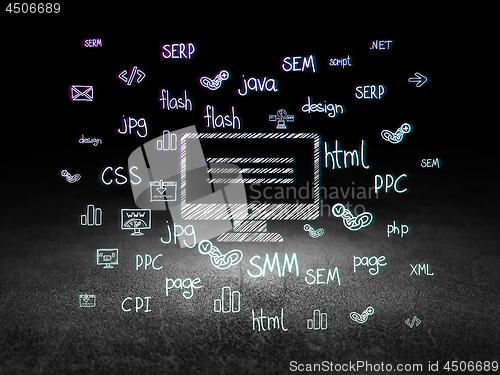 Image of Web design concept: Monitor in grunge dark room