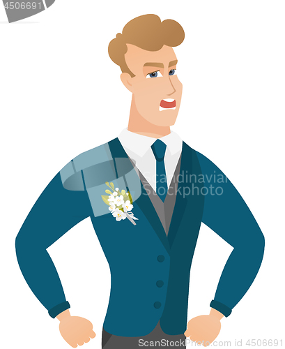 Image of Young caucasian angry groom screaming.