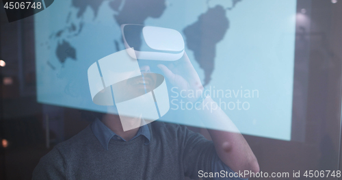 Image of man using VR-headset glasses of virtual reality