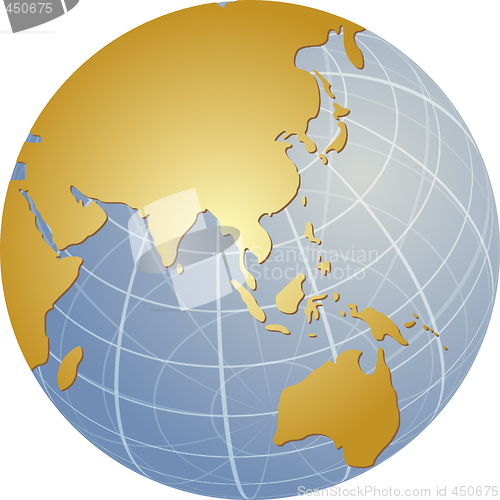 Image of Map of Asia on globe  illustration