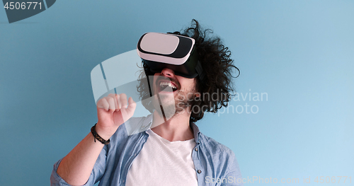 Image of man using VR headset glasses of virtual reality