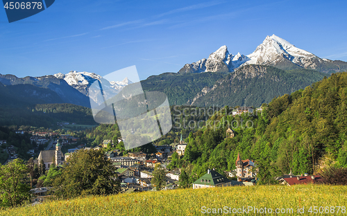 Image of Panoramic landscape view of small tourist town Berchtesgaden