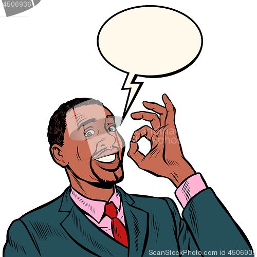 Image of OK african man businessman. hand gesture okay. success good