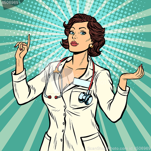 Image of woman doctor presentation gesture