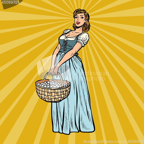 Image of village woman with a basket of eggs