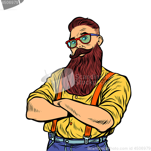 Image of bearded hipster with glasses isolate on white background