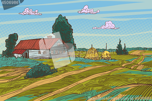 Image of rural landscape autumn field village houses