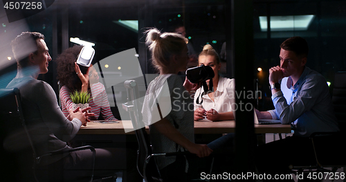 Image of Multiethnic Business team using virtual reality headset