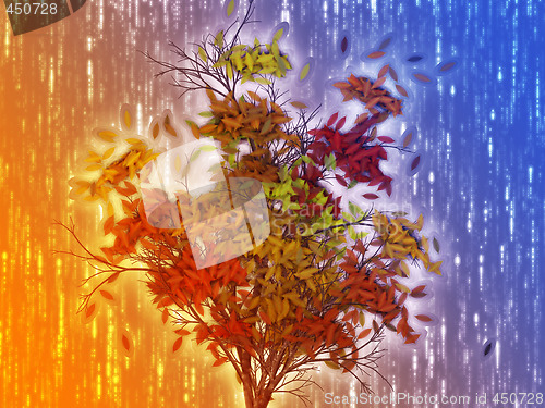 Image of Tree with falling leaves, illustration