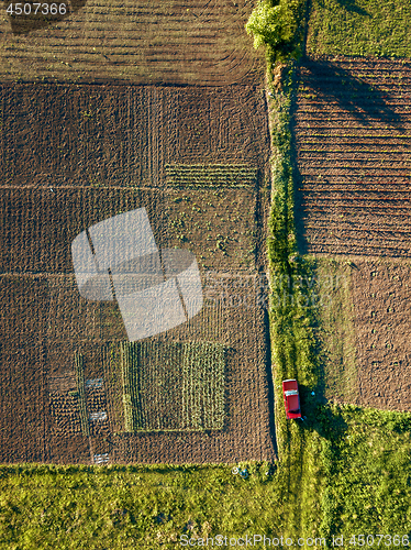 Image of Auto rides on the road between fields for sowing