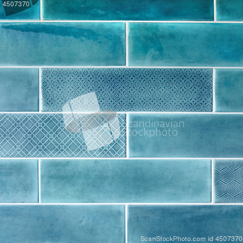 Image of Ceramic tiles on the wall in blue.