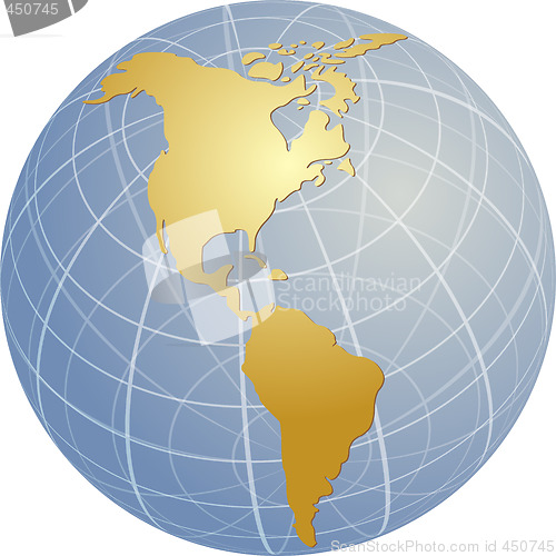 Image of Map of the Americas on globe  illustration