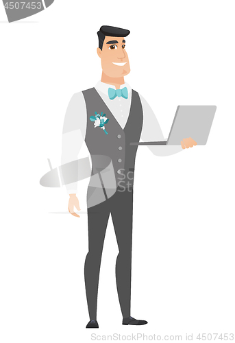 Image of Groom using laptop vector illustration.