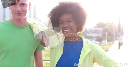 Image of Portrait of multiethnic group of young people on the jogging