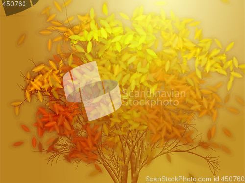 Image of Tree with falling leaves, illustration