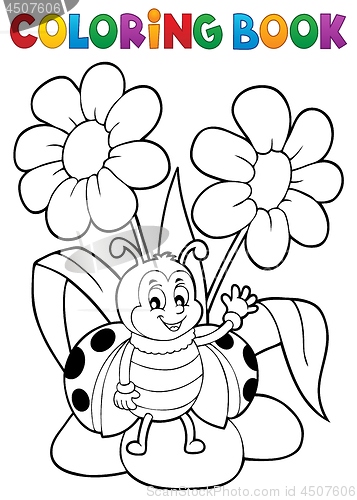 Image of Coloring book flower and happy ladybug 1