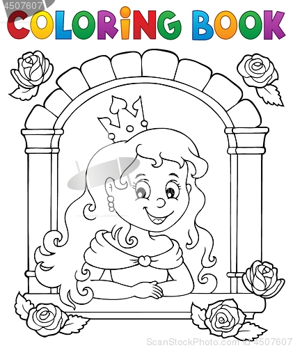 Image of Coloring book princess in window theme 1