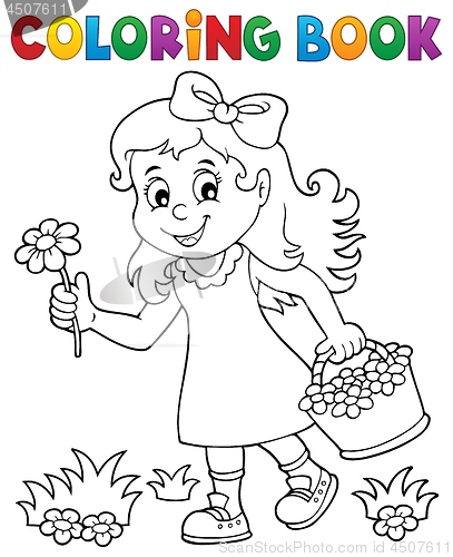 Image of Coloring book girl with flower theme 1