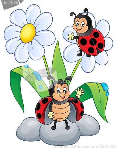 Image of Flower and happy ladybugs theme image 1