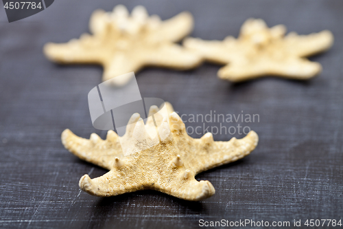 Image of Three starfish on black background.