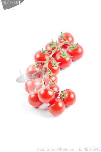Image of Fresh organic cherry tomatoes bunch isolated on white.