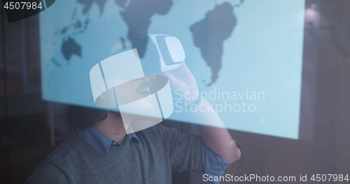 Image of man using VR-headset glasses of virtual reality