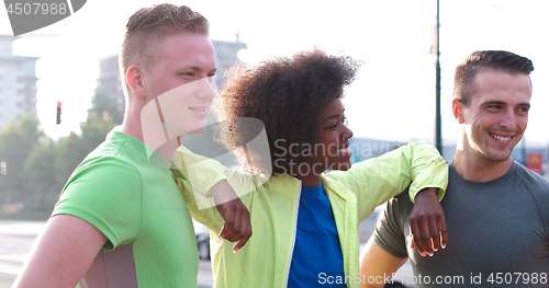 Image of Portrait of multiethnic group of young people on the jogging