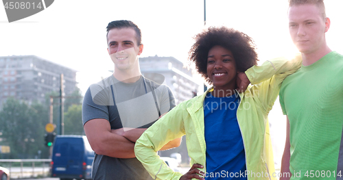 Image of Portrait of multiethnic group of young people on the jogging