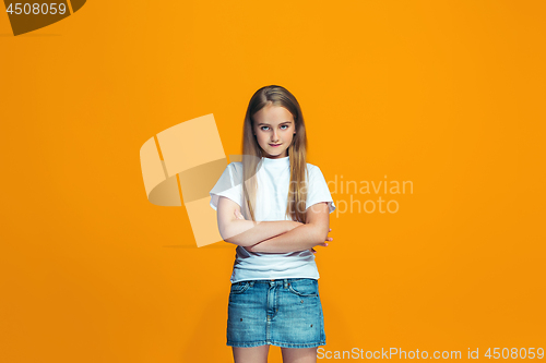 Image of Young serious thoughtful teen girl. Doubt concept.