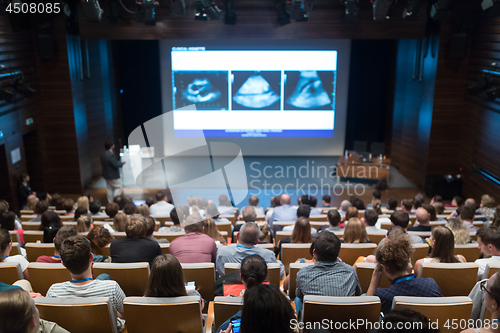 Image of Medical expert giving a talk on diagnostics in medicine on 12th Winfocus world congress on 8th of September, 2016 in Ljubljana, Slovenia.