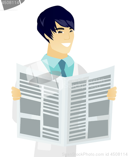 Image of Young asian doctor reading newspaper.