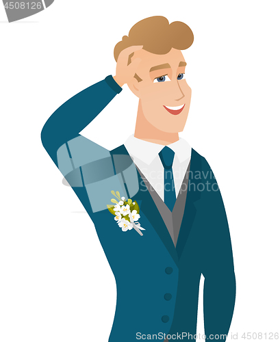 Image of Young caucasian groom laughing.