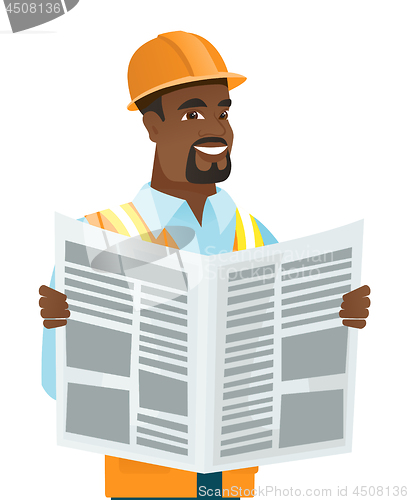 Image of African-american builder reading newspaper.