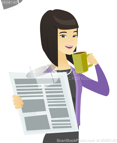 Image of Business woman with cup of coffee and newspaper.