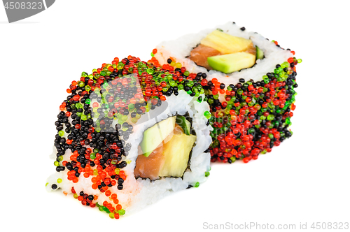 Image of Uramaki maki sushi, two rolls isolated on white