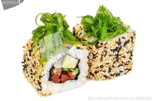 Image of Maki sushi, two rolls isolated on white