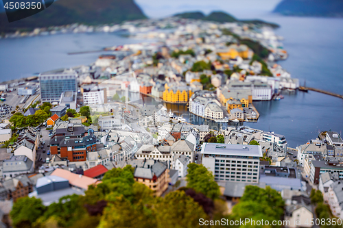 Image of Aksla at the city of Alesund tilt shift lens, Norway