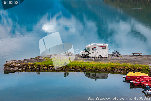 Image of Family vacation travel RV, holiday trip in motorhome