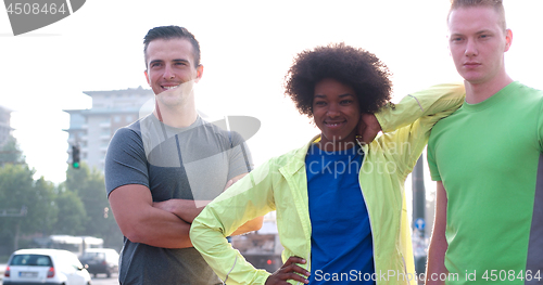 Image of Portrait of multiethnic group of young people on the jogging