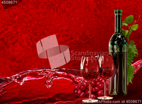 Image of Bottle, wineglass, grapes and dynamics splash wine