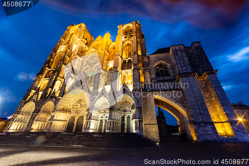 Image of Saint-Etienne Cathedral in Bourges at dusk