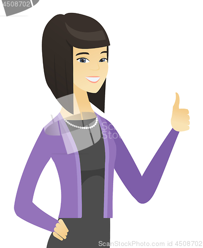 Image of Young asian business woman giving thumb up.