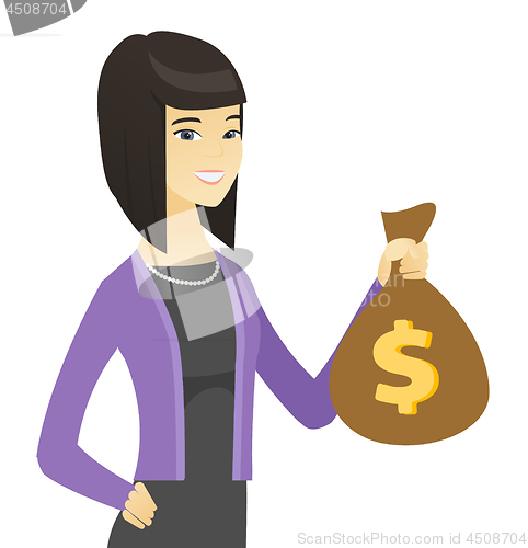 Image of Asian business woman holding a money bag.