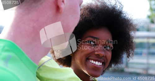 Image of Portrait of multiethnic group of young people on the jogging