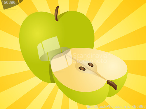 Image of Apple whole and half illustration